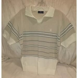 New York City Wear Polo Mens‎ Large Striped Tan Vtg Golf Luxury